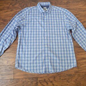 JOSEPH ABBOUD Blue White Check Checkered Collared Button-Up Dress Shirt sz XL
